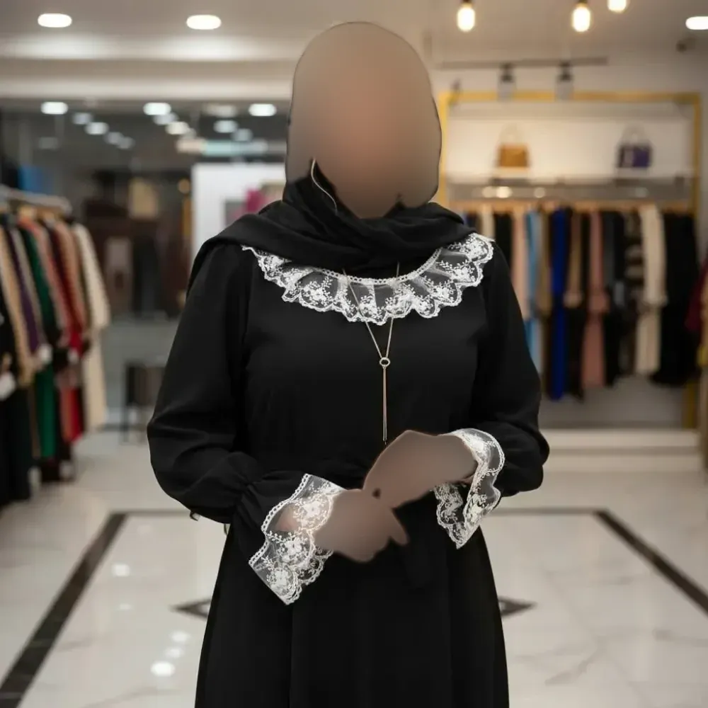 پیراهن عبایی زنانه مدل محبوبه جنس الیزه رنگ مشکی فری سایز