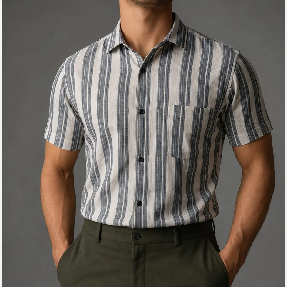 پیراهن آستین کوتاه مردانه جنس کنف ساده و خنک