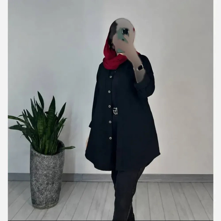 شومیز مانتویی زنانه مدل فرشته جنس الیاف رنگ مشکی فری سایز