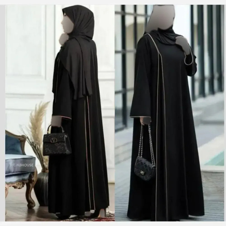 عبا زنانه مجلسی مغزی دوزی شده جنس الیزه جت بلک فری سایز مشکی