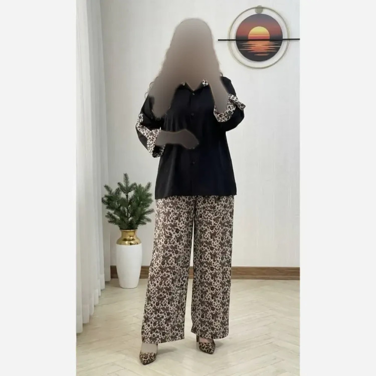 ست شومیز و شلوار زنانه مدل پاپیونی جنس بوگاتی فری سایز