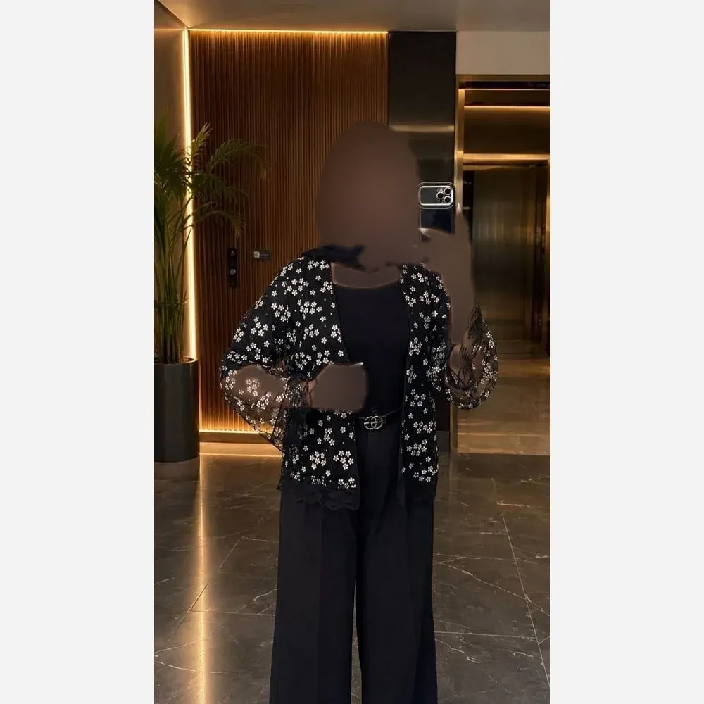 کت تک مجلسی زنانه مدل گل گچی دانتل کریستال دوزی شده فری سایز