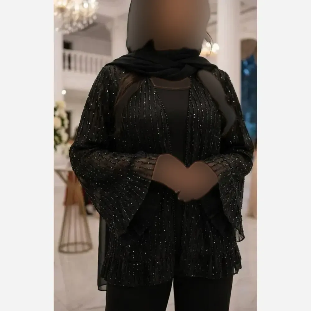 کت تک مجلسی زنانه مدل نورا لمه فری سایز با خرج کار کریستال دوزی شده
