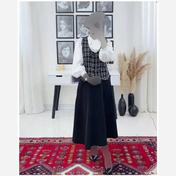 ست جلیقه و دامن زنانه مدل لیدا جنس شانل ترک و مازراتی فری سایز تا 46