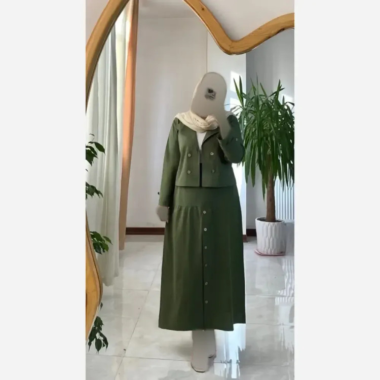 ست کت و دامن زنانه لنین اعلا مدل سروناز فری سایز