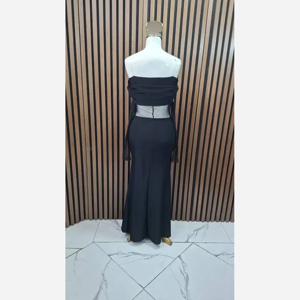 لباس مجلسی زنانه مدل فریال جنس فلامنت و تور رنگ مشکی
