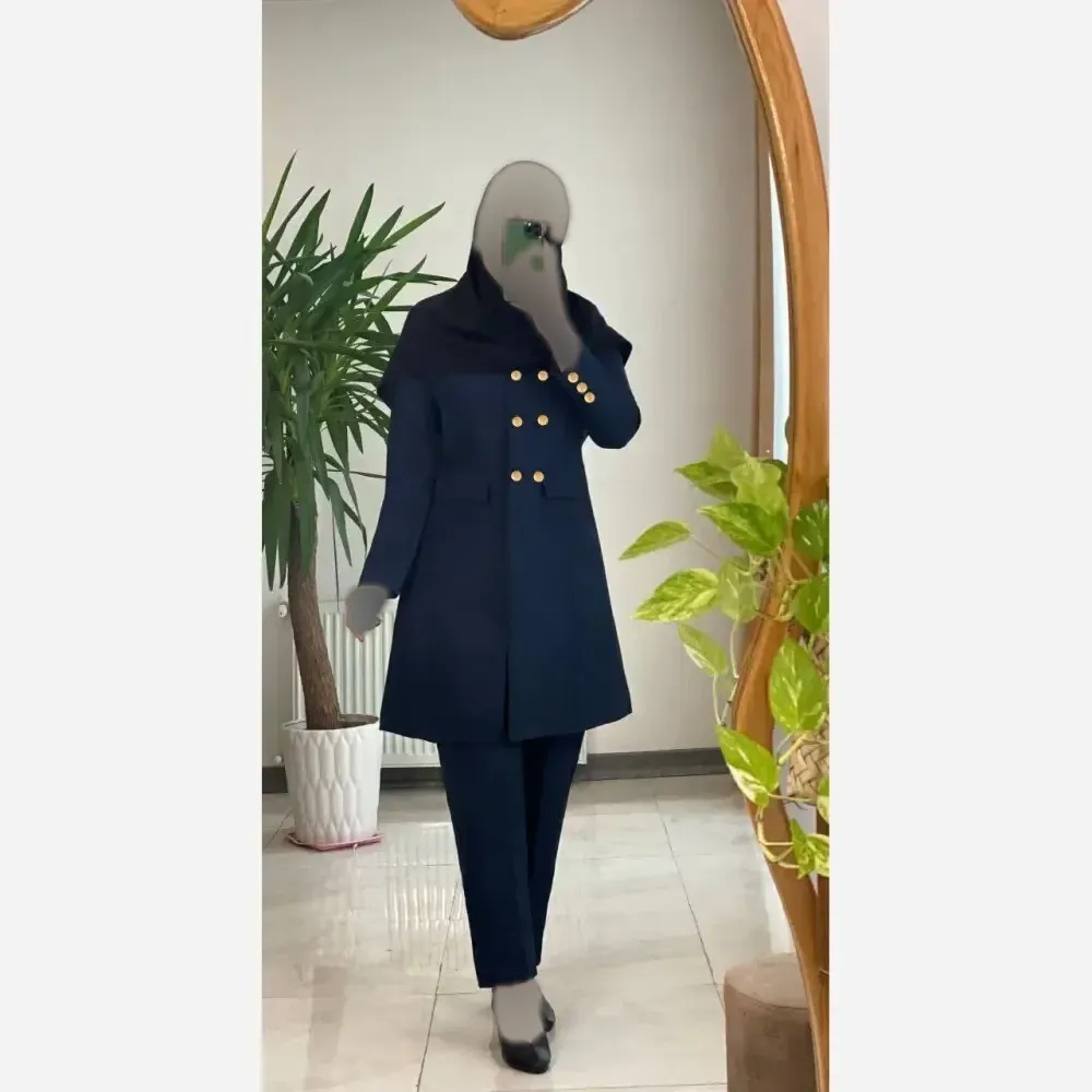 ست اداری زنانه شش دکمه رنگ طوسی جنس مکانیک پرشیا