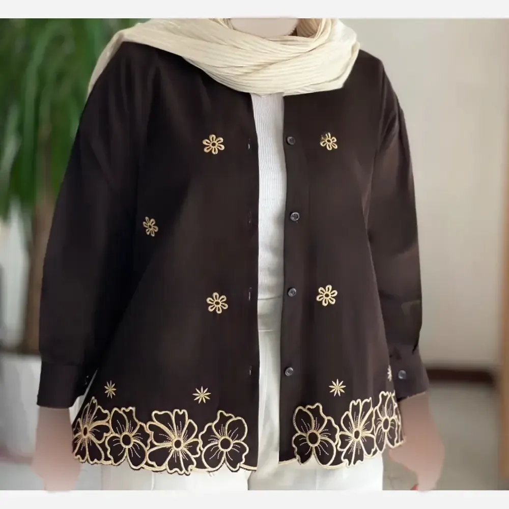مانتو زنانه گلدوزی شده کتان لنین فری سایز مدل غزل