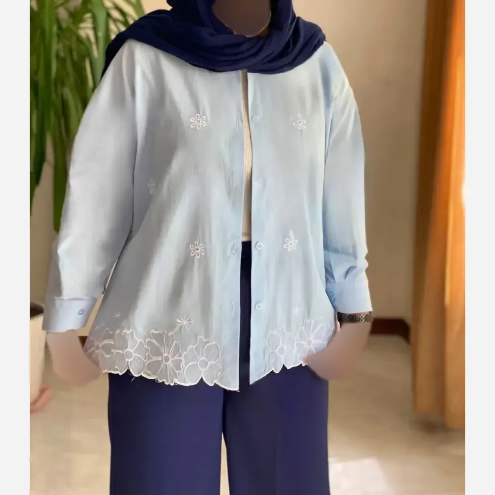 مانتو زنانه گلدوزی شده کتان لنین فری سایز مدل غزل