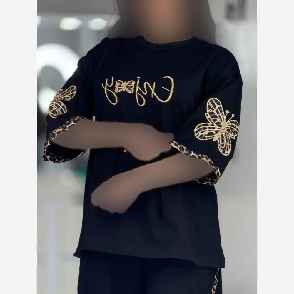 ست تیشرت و شلوار زنانه مدل گیلدا جنس پنبه گلکسی رنگ مشکی فری سایز 38 تا 46 (3)