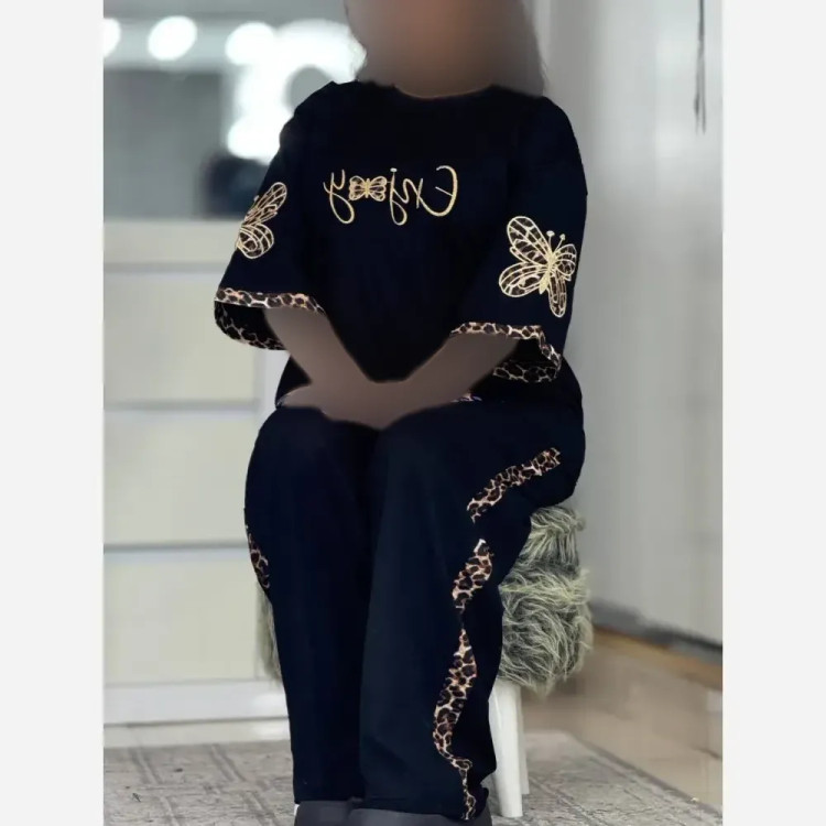 ست تیشرت و شلوار زنانه مدل گیلدا جنس پنبه گلکسی رنگ مشکی فری سایز 38 تا 46 (3)