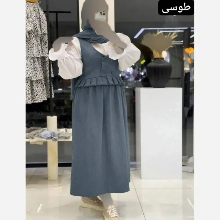 ست سه تیکه زنانه مدل عسل شامل وست و دامن شانتون و شومیز داکرون سایز بزرگ تا 48