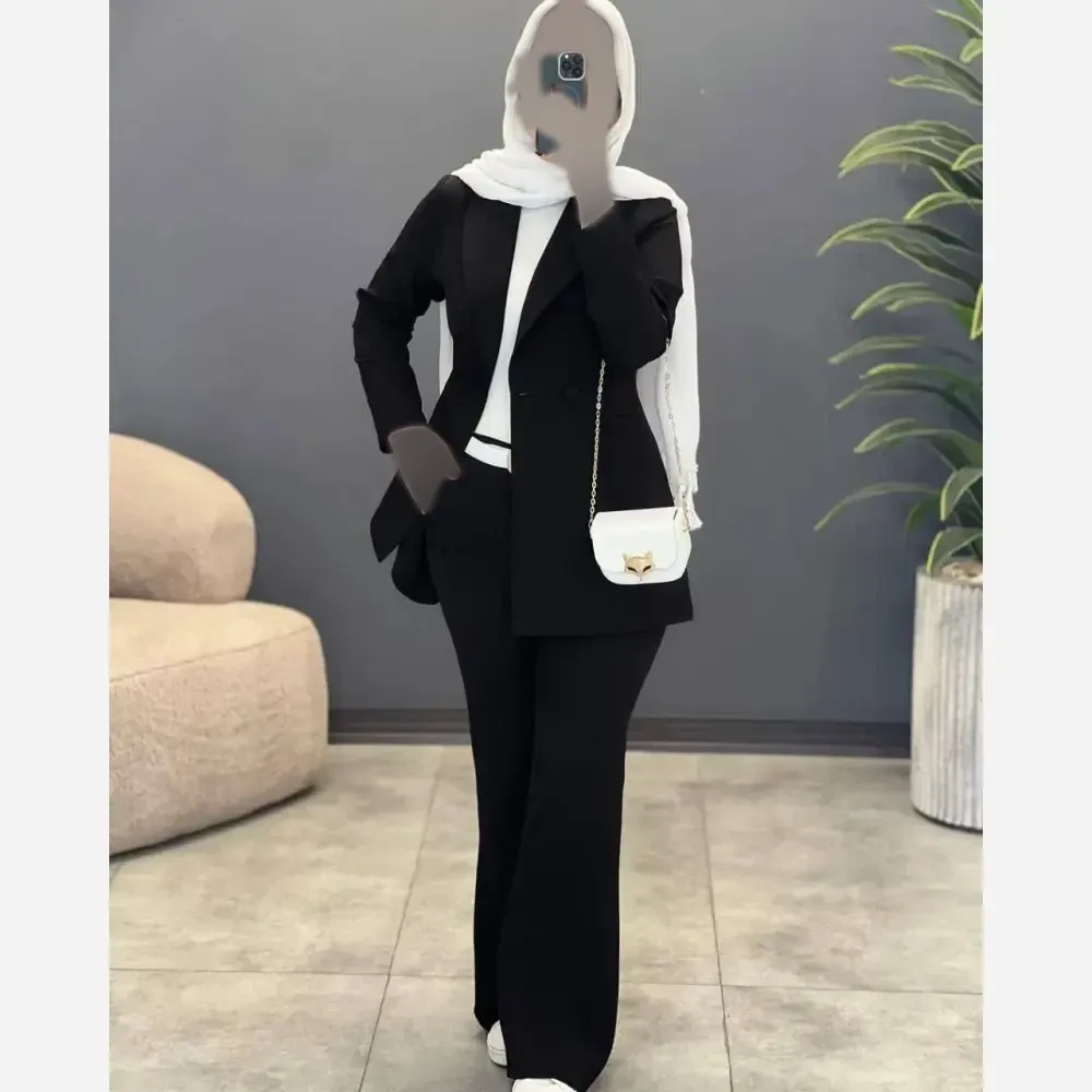 کت و شلوار زنانه مدل نفس جنس مازراتی رنگ مشکی سایز 38 تا 48 (2)