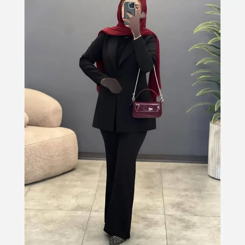 کت و شلوار زنانه مدل نفس جنس مازراتی رنگ مشکی سایز 38 تا 48 (2)