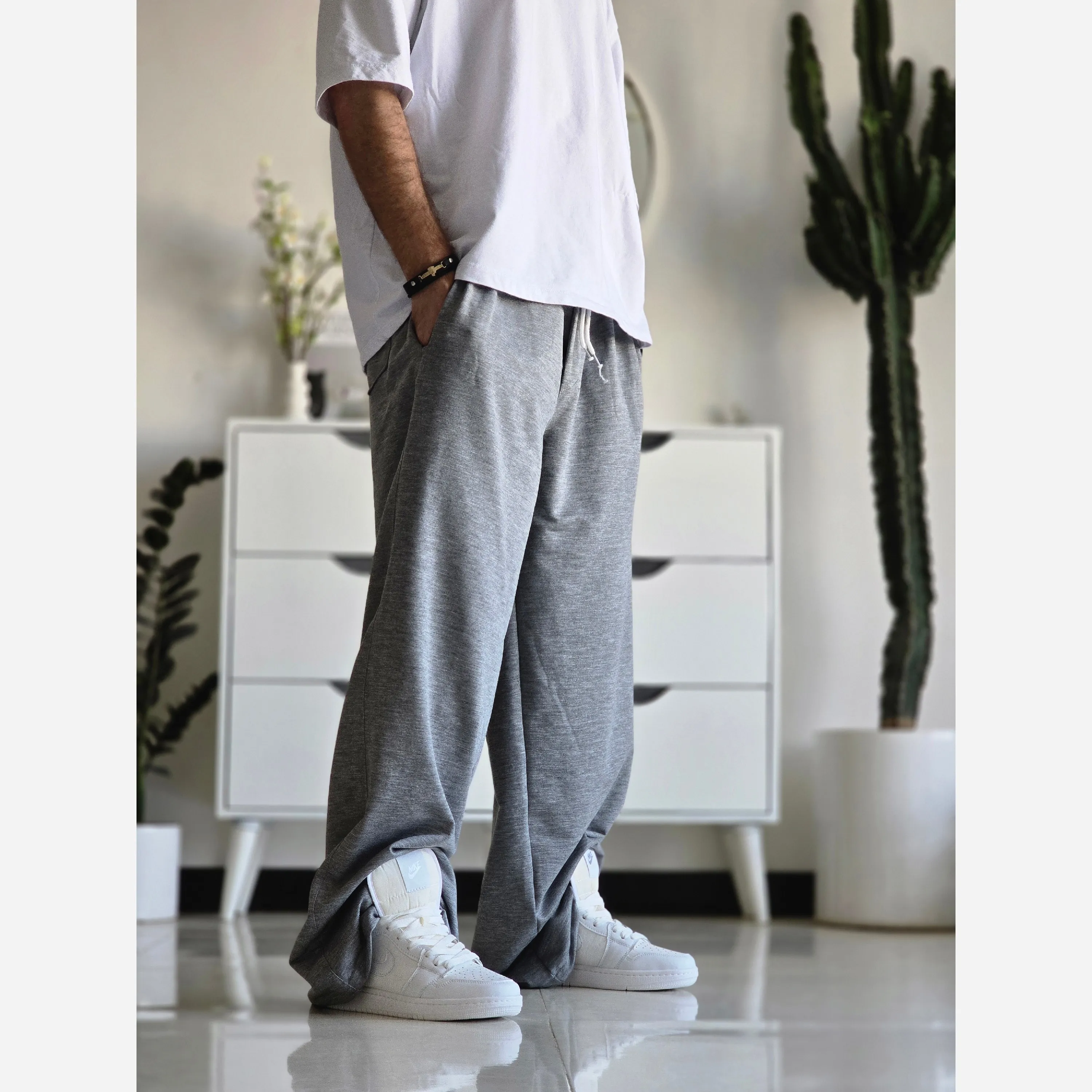 شلوار اسلش فول بگ مردانه و زنانه پارچه ملانژ رنگ طوسی سایز XXL و XXXL