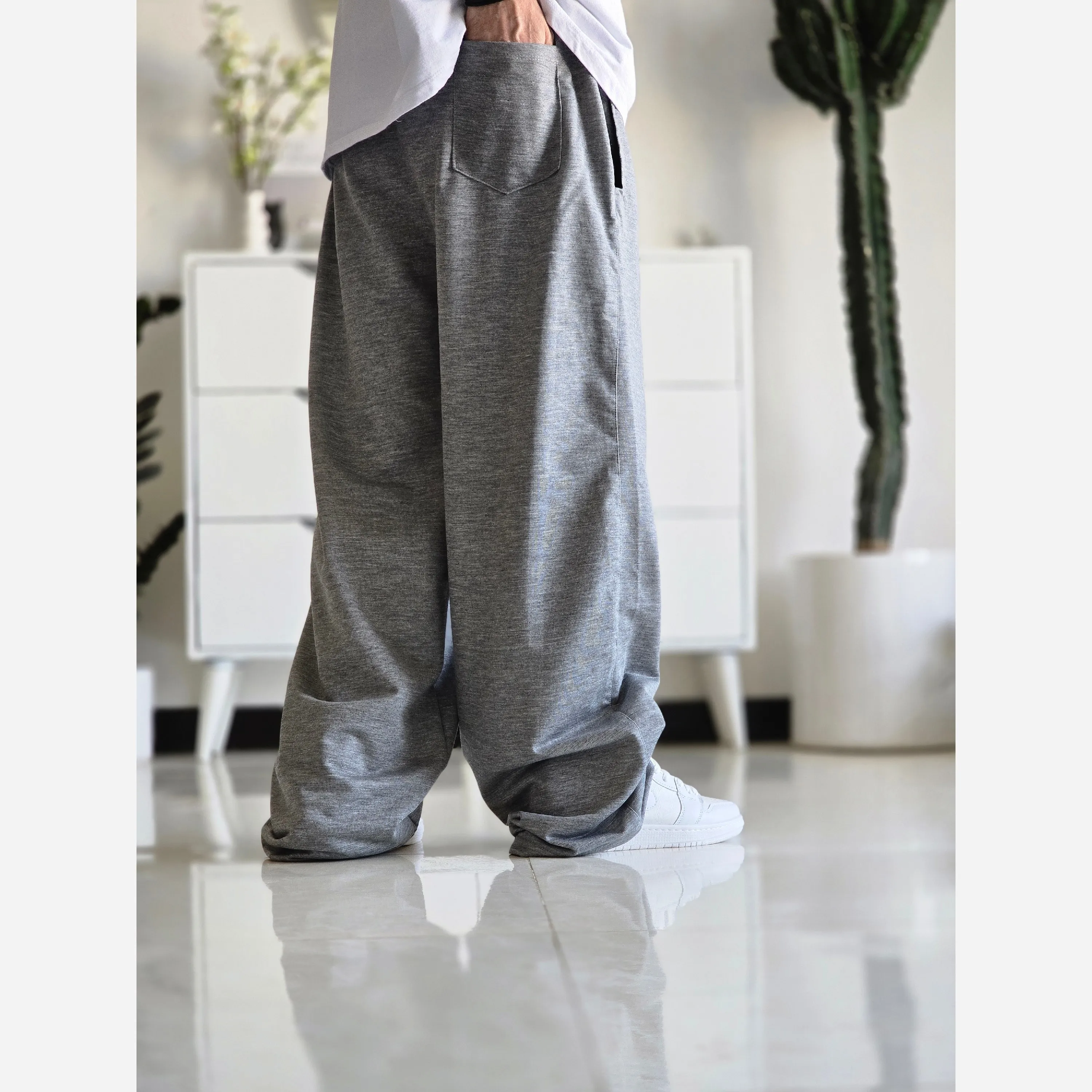 شلوار اسلش فول بگ مردانه و زنانه پارچه ملانژ رنگ طوسی سایز XXL و XXXL