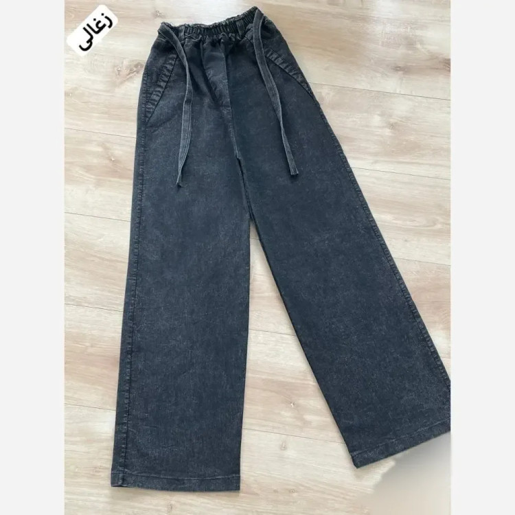 شلوار بگ طرح جین کمر کش کمربند دار قد 100 در 4 رنگ و 4 سایز
