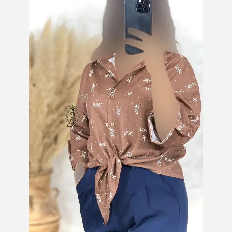شومیز زنانه گره ای جنس لنین زنجیری فری سایز مناسب سایز 38 تا 48