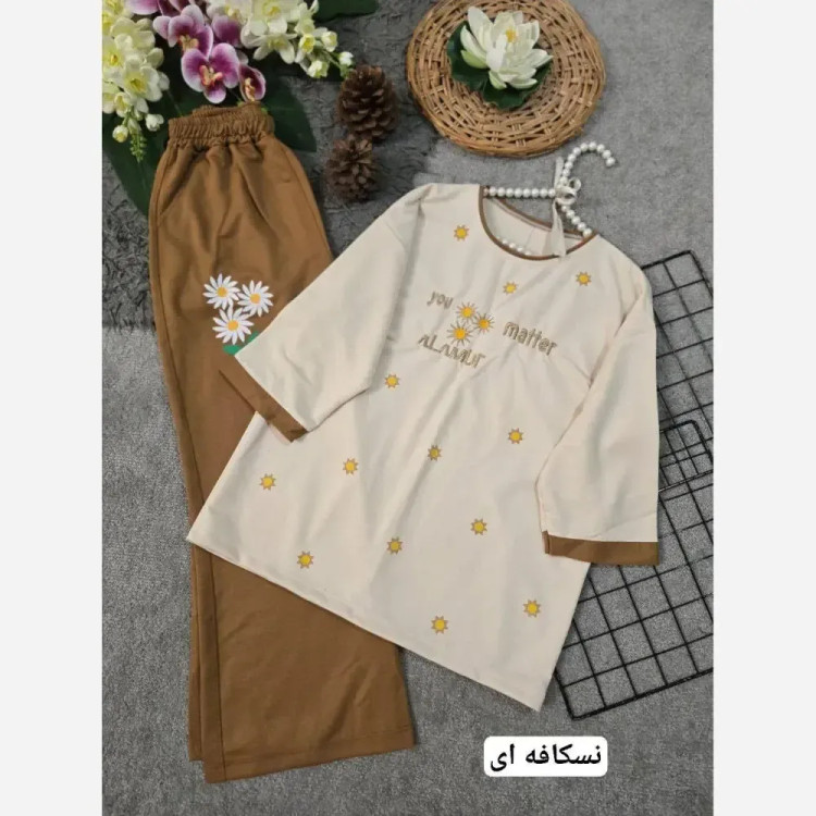 ست تیشرت و شلوار زنانه مدل ترلان جنس پنبه لاکرا فری سایز 36 تا 46