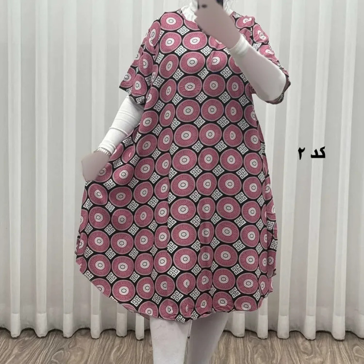 پیراهن ساحلی زنانه نخی آستین کوتاه فری سایز مناسب تا سایز 52 (4)