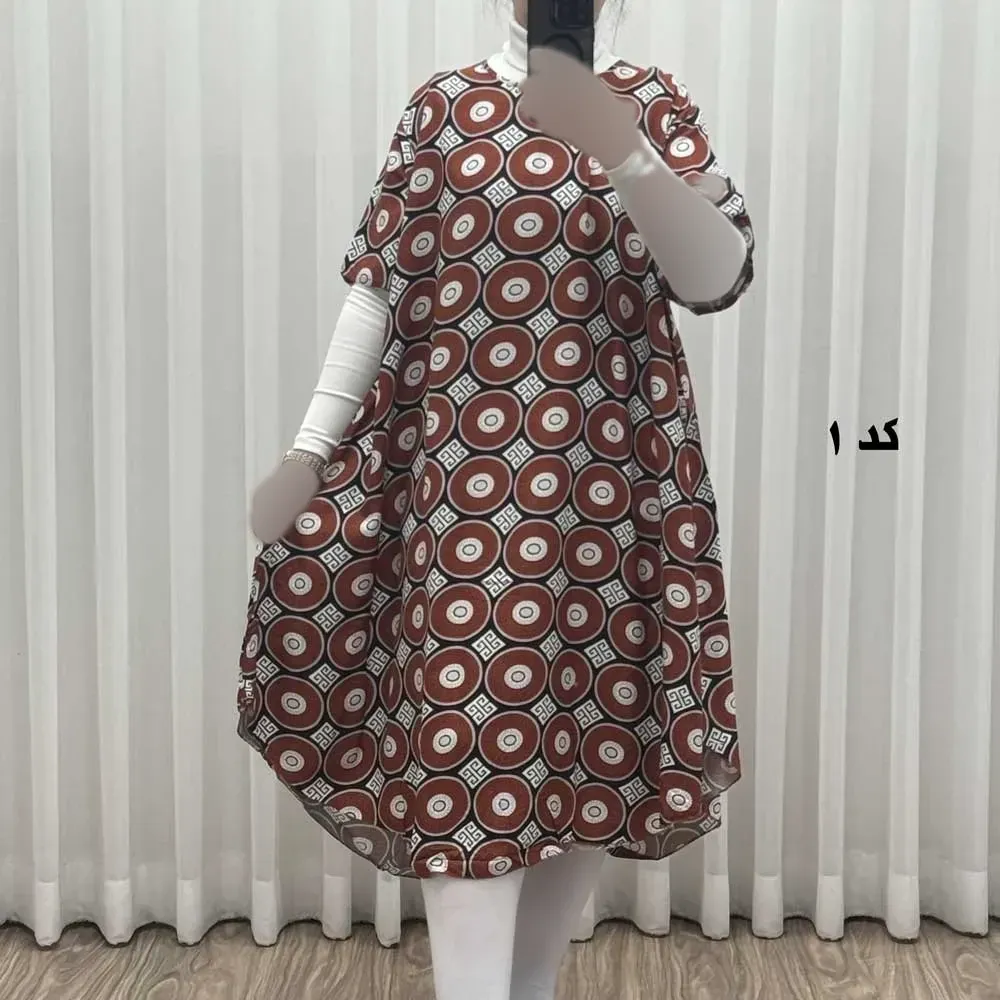 پیراهن ساحلی زنانه نخی آستین کوتاه فری سایز مناسب تا سایز 52 (4)