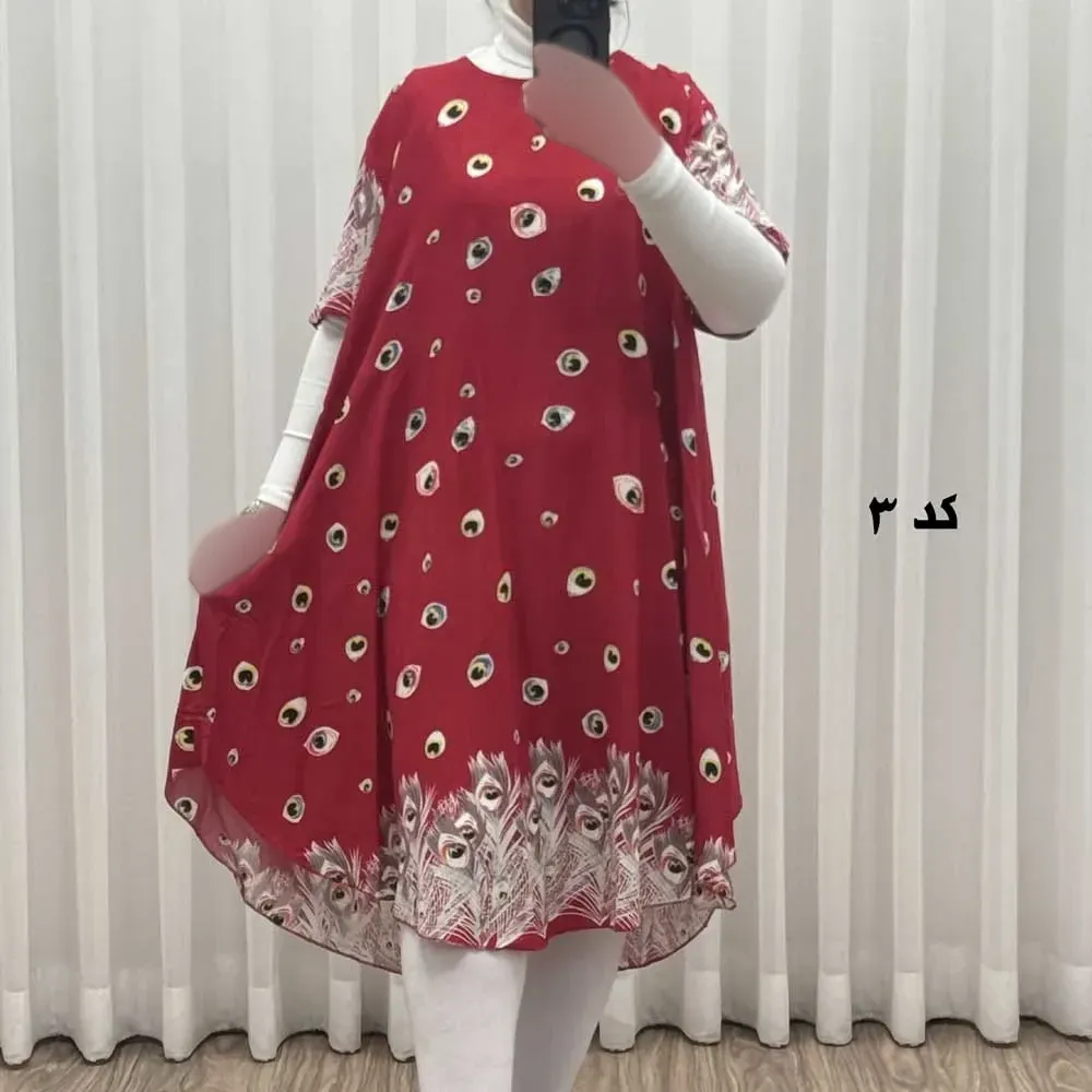 پیراهن ساحلی زنانه نخی آستین کوتاه فری سایز مناسب تا سایز 52 (3)
