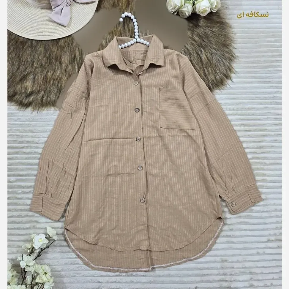 شومیز مانتویی زنانه مدل خاتون جنس شانتون راه راه دیپلمات فری سایز تا 48