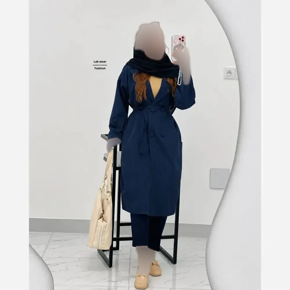 مانتو زنانه مدل کیانا جنس دیپلمات مکانیک اعلا با کمربند