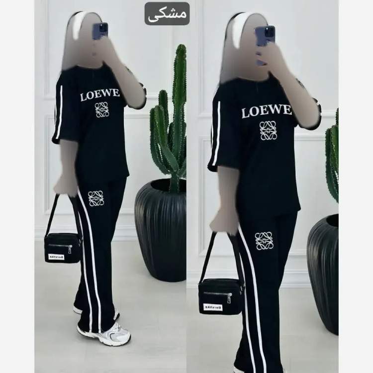 ست تیشرت و شلوار زنانه طرح loewe جنس ویسکوز پنبه فول کش فری سایز 36 تا 46