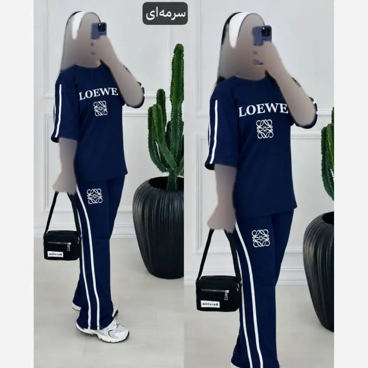 ست تیشرت و شلوار زنانه طرح loewe جنس ویسکوز پنبه فول کش فری سایز 36 تا 46