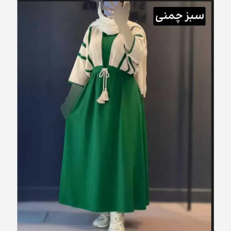 ست سارافون و کراپ زنانه مدل نرگس جنس شانتون و لنین فری سایز 36 تا 46