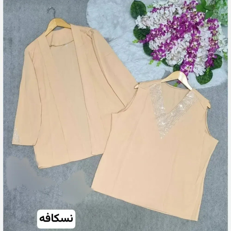 شومیز دوتیکه زنانه مدل ماهرو جنس الیزه درجه یک با نگین کاری