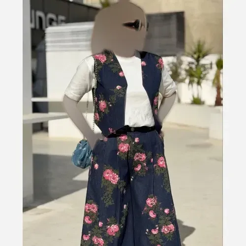 ست سه تیکه زنانه شامل شلوار دامنی، وست لینن و شومیز یا تیشرت سایز 38 تا 48