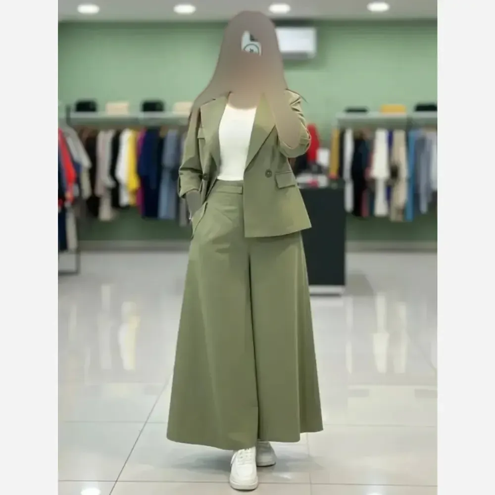 ست کت و دامن شلواری لینن زنانه مدل سارا خنک و تابستانه