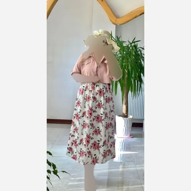 ست کت و سارافون زنانه مدل سودا جنس شانتون کریشه و ابروبادی رنگ صورتی فری سایز