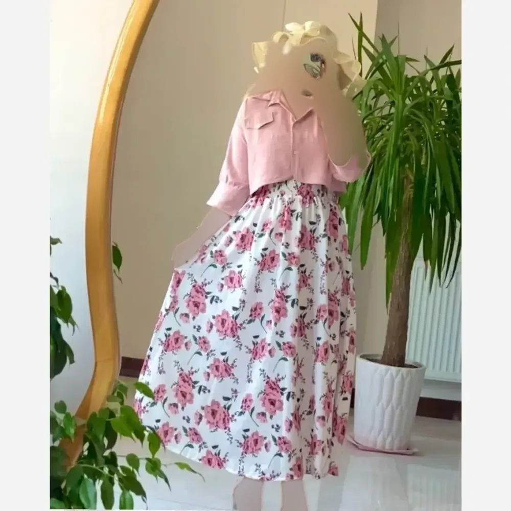 ست کت و سارافون زنانه مدل سودا جنس شانتون کریشه و ابروبادی رنگ صورتی فری سایز