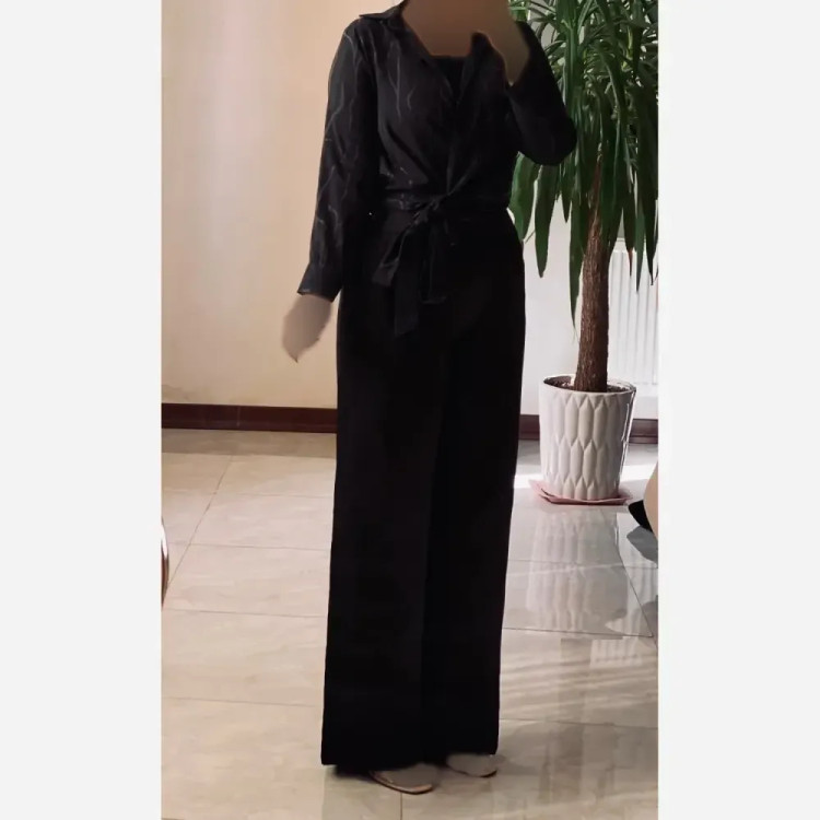شلوار بگ زنانه پارچه مازراتی رنگ مشکی سایز L تا 2XL