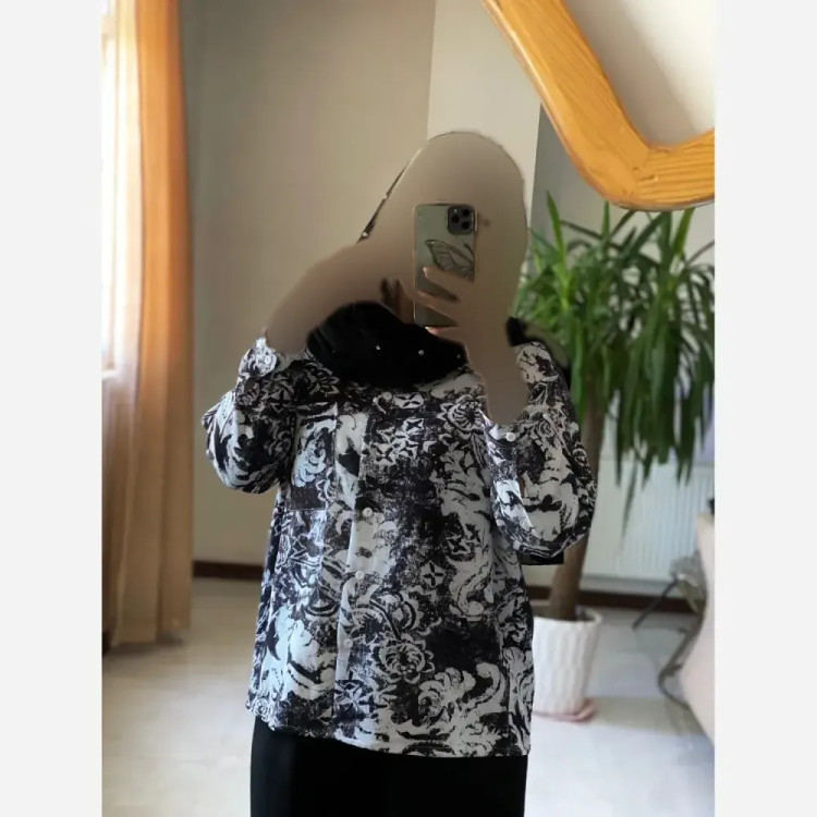 ست شومیز و شلوار زنانه جنس شانتون مدل سهیلا فری سایز رنگ مشکی