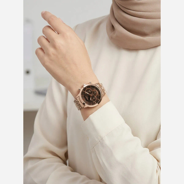 ساعت مچی زنانه سیکو طرح سه موتور صفحه مشکی رزگلد با تقویم و موتور ژاپن (2)