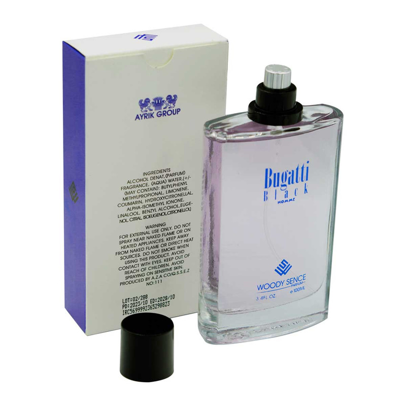 ادو پرفیوم مردانه وودی سنس مدل Bugatti Black حجم 100 میلی لیتر