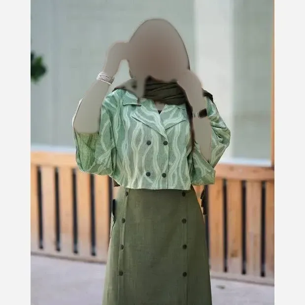 ست شومیز ژاکار کسمه و شلوار شانتون زنانه فری سایز 36 تا 46 (2)