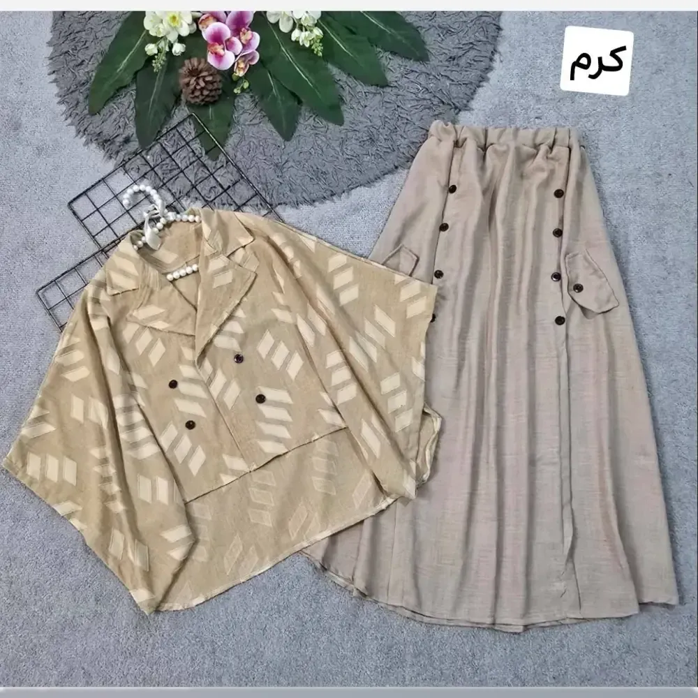 ست شومیز ژاکار کسمه و شلوار شانتون زنانه فری سایز 36 تا 46 (2)