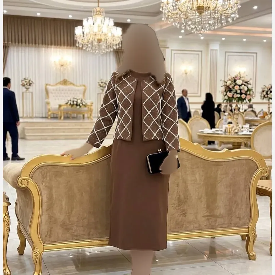 کت و سارافون زنانه مدل روجا جنس سوپر مازراتی با خرجکار مروارید و نگین