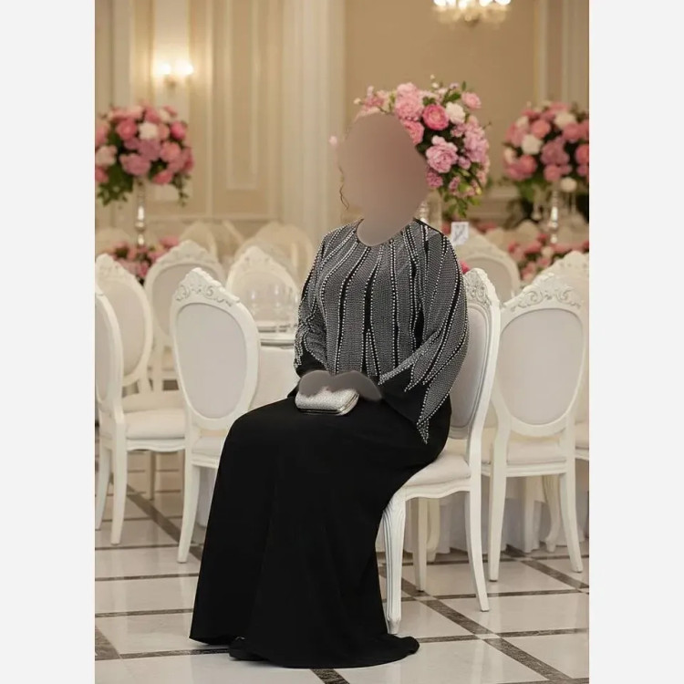 پیراهن ماکسی مجلسی زنانه مدل نازنین جنس کرپ دالقیچ رنگ مشکی