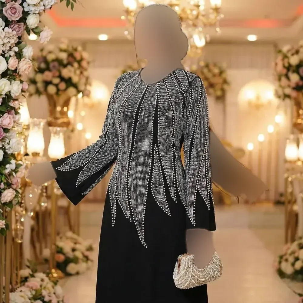 پیراهن ماکسی مجلسی زنانه مدل نازنین جنس کرپ دالقیچ رنگ مشکی