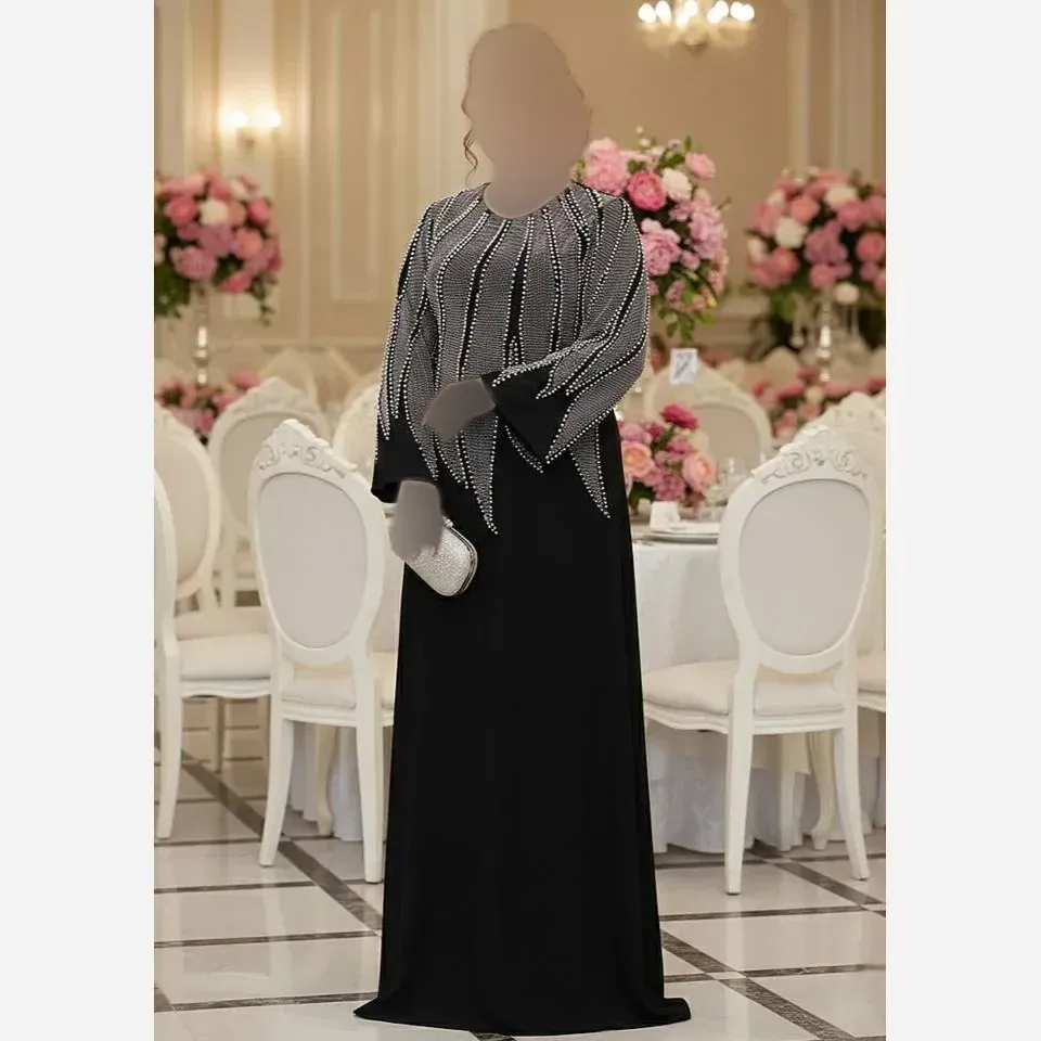 پیراهن ماکسی مجلسی زنانه مدل نازنین جنس کرپ دالقیچ رنگ مشکی