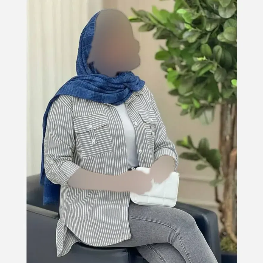 شومیز زنانه جیب صلیبی نخی راه راه فری سایز 38 تا 46