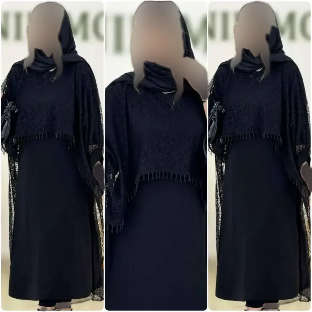 ست دوتیکه مجلسی زنانه مدل رویال سارافن بوگاتی با رویه دانتل مشکی سایز فری 38 تا 48