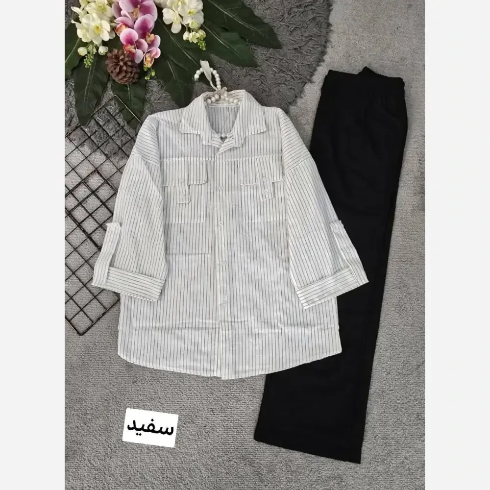 شومیز نخی راه راه زنانه مدل جیب صلیبی فری سایز 36 تا 46