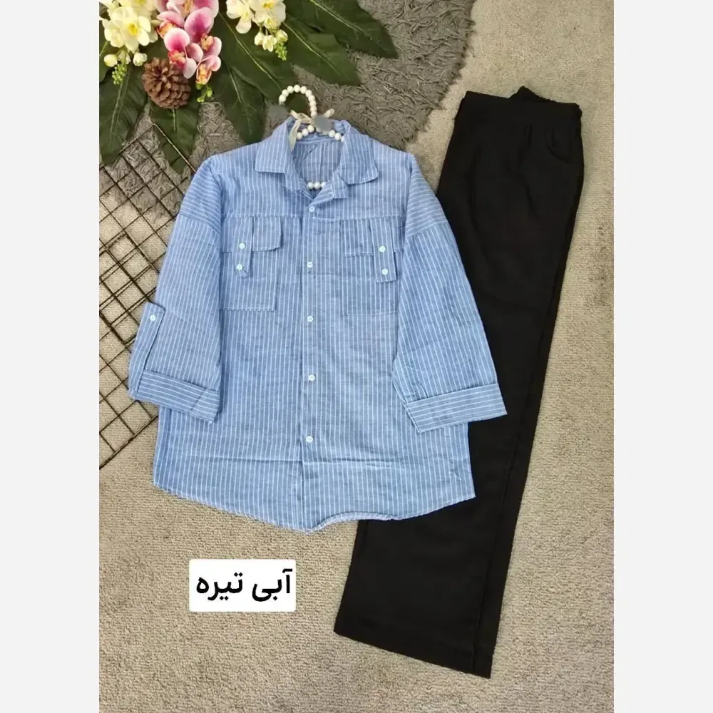 شومیز نخی راه راه زنانه مدل جیب صلیبی فری سایز 36 تا 46